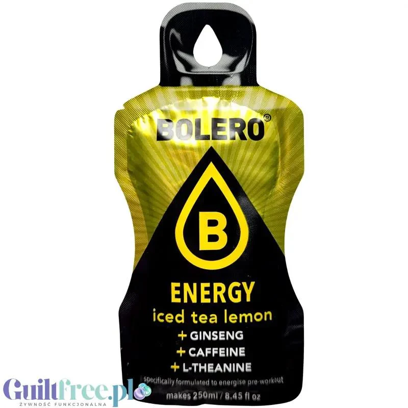 Bolero Energy Iced Tea Lemon 7g - napój energetyczny bez cukru z żeń-szeniem, L-teaniną i kofeiną