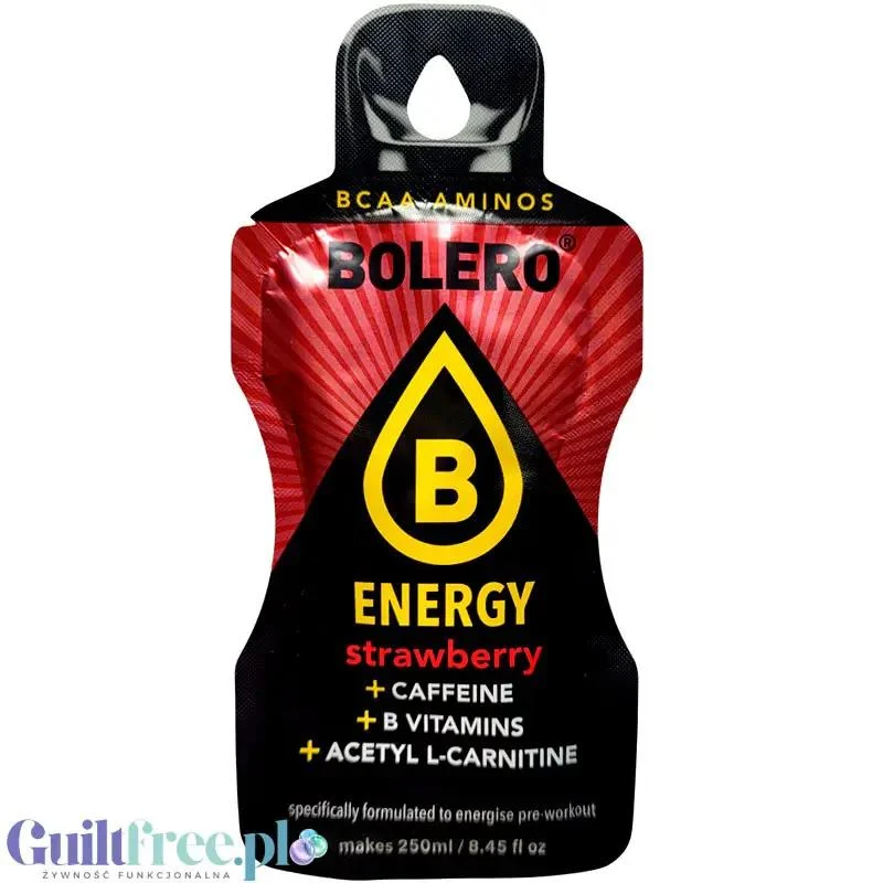 Bolero Energy Strawberry 7g - napój energetyczny bez cukru z kofeiną, L-karnityną i witaminami z grupy B