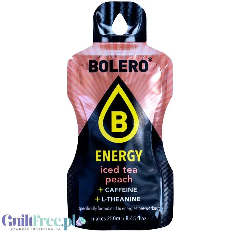 Bolero Energy Iced Tea Peach 7g - napój energetyczny bez cukru z kofeiną i L-teaniną