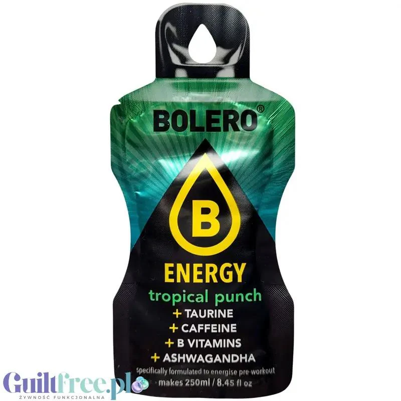 Bolero Energy Tropical Punch 7g - napój energetyczny bez cukru z tauryną, kofeiną, ashwagandą i witaminami B