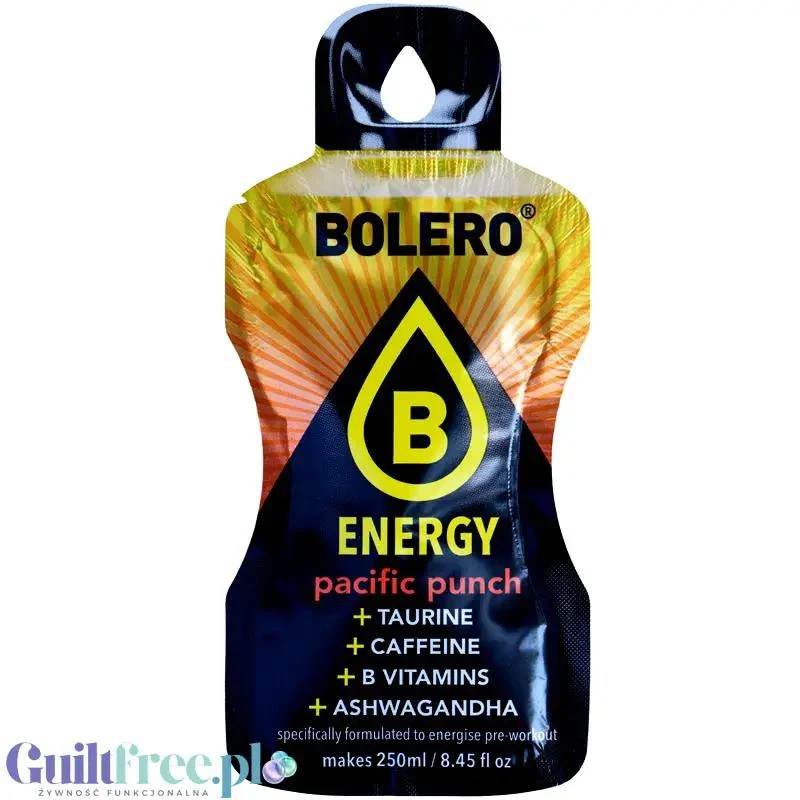 Bolero Energy Pacific Punch 7g - napój energetyczny bez cukru z tauryną, kofeiną, ashwagandą i witaminami B