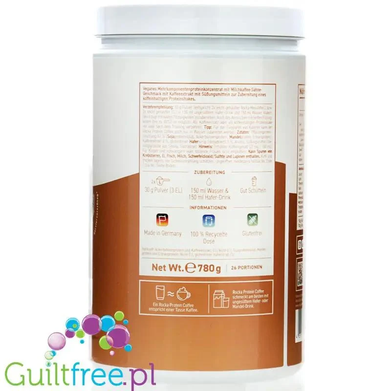Rocka Nutrition Protein Coffee Frappuccino 1kg - wegańska kawa proteinowa 80mg kofeiny, z 4 źródeł białek roślinnych bez cukru