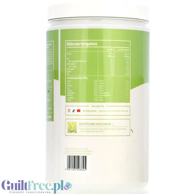 Rocka Nutrition Protein Shake White Choco Pistachio 0,9kg - wegański szejk proteinowy z 5 źródeł białek roślinnych bez cukru