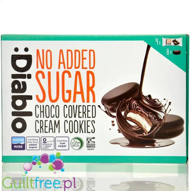 Diablo Choco Covered Cream Cookies 4pack - kakaowe markizy bez cukru z kremem waniliowym w polewie czekoladowej