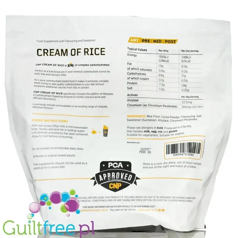 CNP Cream of Rice, Sticky Toffee Pudding 2kg - potreningowy kleik ryżowy bez cukru z chromem i amylazą, smak Budyń Toffi