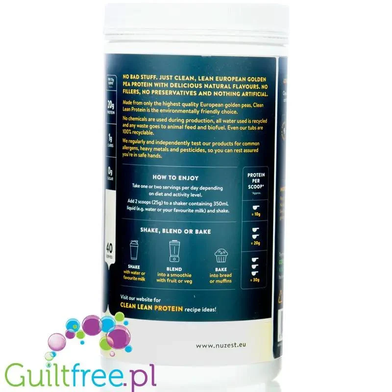 Nuzest Clean Lean Protein Smooth Vanilla 1kg - wegańska odżywka białkowa o wspaniałym składzie na bazie europejskiego grochu