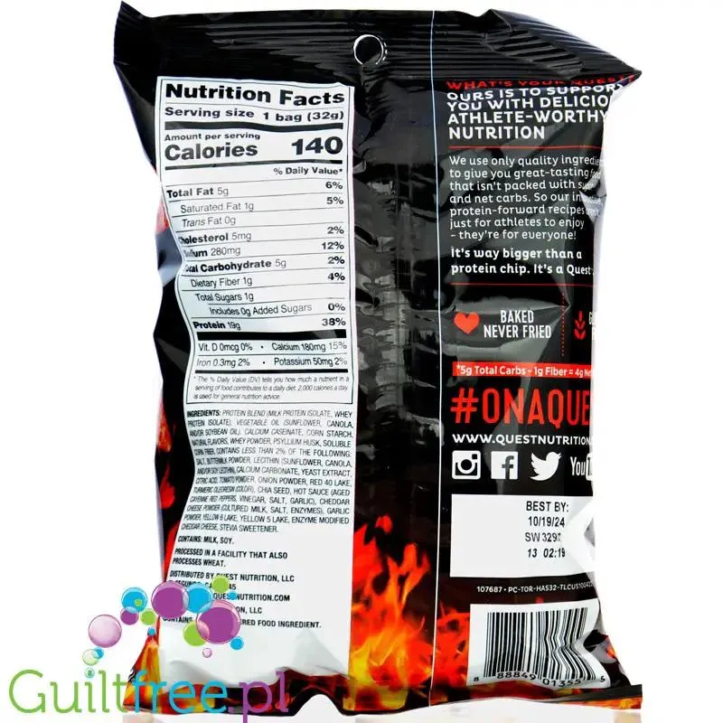 Quest Protein Tortilla Chips, Hot & Spicy - pikantne chipsy proteinowe 19g białka