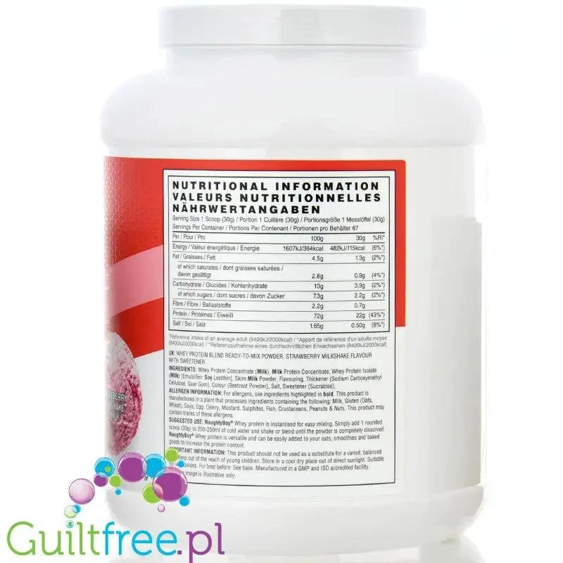 Naughty Boy Whey Advanced Protein Strawberry Milkshake 2kg - gęsta odżywka białkowa, Mleczny Szejk Truskawkowy
