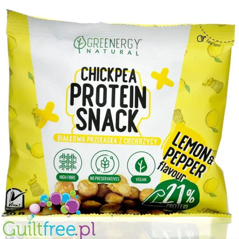 Greenergy Chickpea Protein Snack Lemon & Pepper - przekąska białkowa z ciecierzycy, Cytryna z Pieprzem
