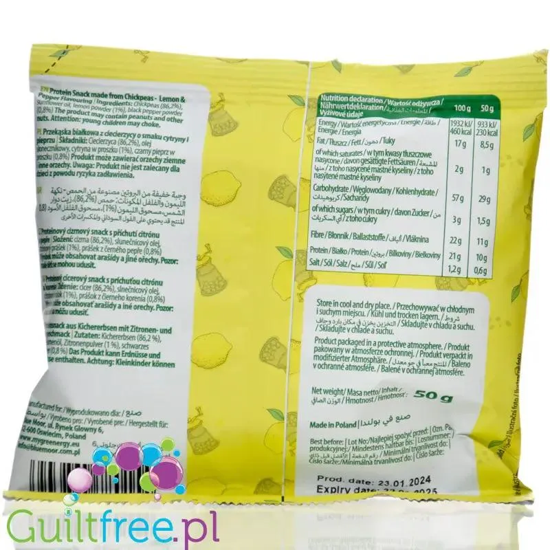 Greenergy Chickpea Protein Snack Lemon & Pepper - przekąska białkowa z ciecierzycy, Cytryna z Pieprzem