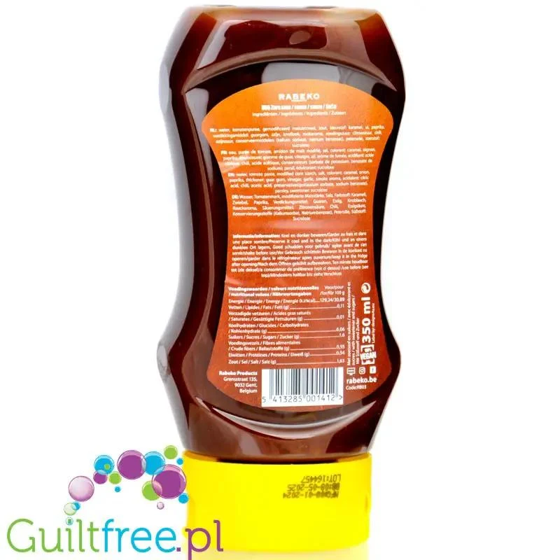 Rabeko BBQ Zero 350ml - sos barbecue bez tłuszczu z karmelem, 30kcal