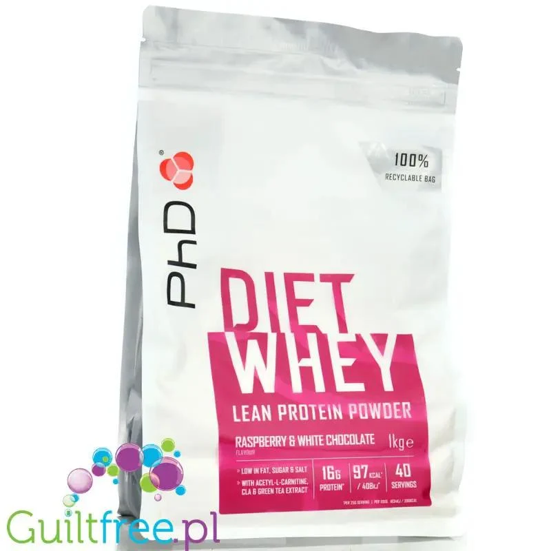 Phd Diet Whey Lean Protein Raspberry & White Chocolate - wegańska odżywka białkowa,L-karnityna, CLA & ekstrakt zielonej herbaty