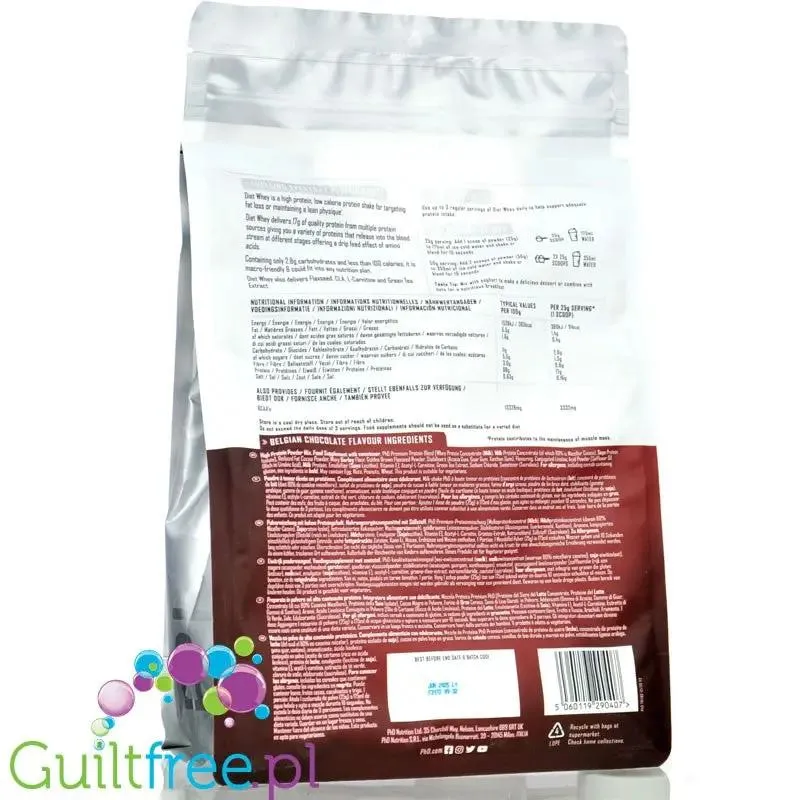 PhD Diet Whey Lean Matrix Belgian Chocolate 1kg - odżywka białkowa z L-karnityną, CLA i ekstraktem zielonej herbaty
