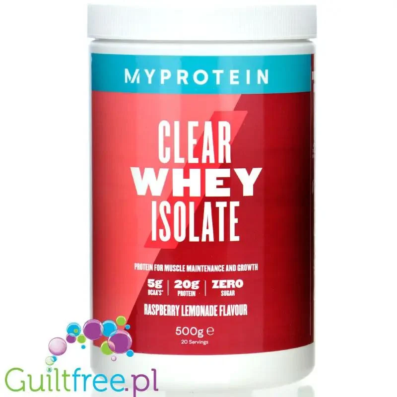 MyProtein Clear Whey Isolate Raspberry Lemonade - hydrolizat smakowy, odżywka 20g białka w 90kcal Lemoniada Malinowa