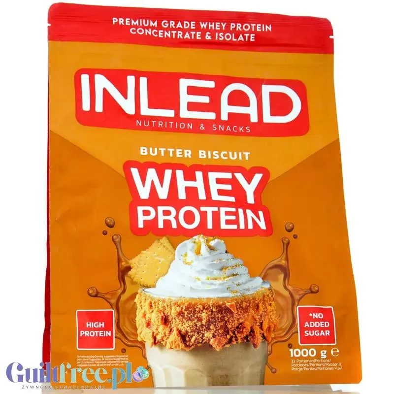 Inlead Whey Protein Butter Biscuit 1kg - odżywka białkowa w WPC WPI, smak Karmelizowany Herbatnik