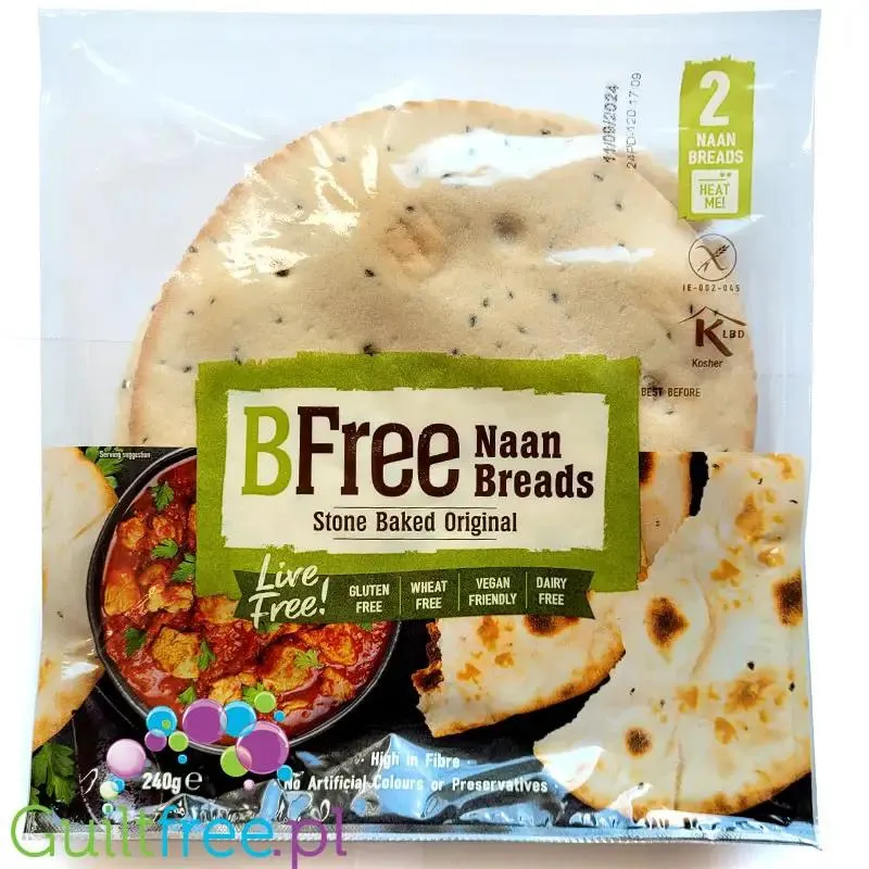 BFree Naan Breads 166kcal - bezglutenowe, wegańskie chlebki naan z czarnuszką, 2szt x 120g