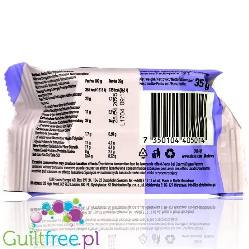 N!ck's Nicks Oat Bar Blueberry Cinnamon - owsiany batonik bez dodatku cukru z jagodami i cynamonem 135kcal