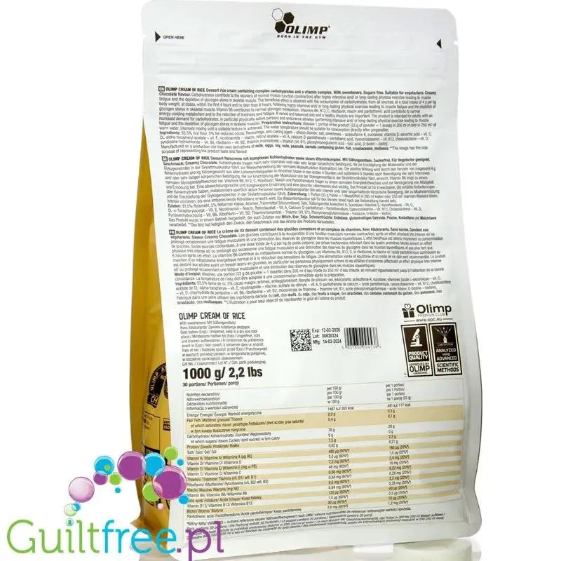 Olimp Cream of Rice, Chocolate 1kg - witaminizowany kleik ryżowy bez cukru, regeneracyjny posiłek treningowy, Czekolada