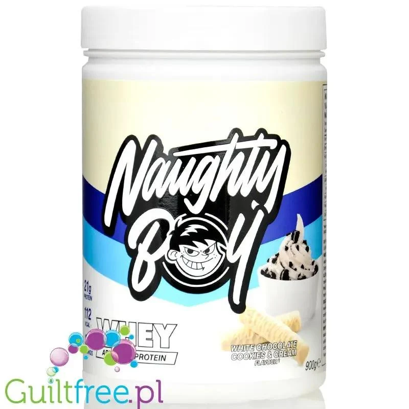 Naughty Boy Whey Protein White Chocolate Cookies & Cream 900g - gęsta odżywka białkowa, Ciastka z Kremem