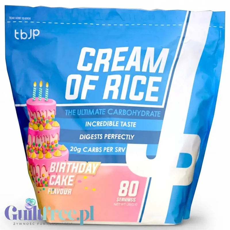 TBJP Cream of Rice, Birthday Cake 2kg - kleik ryżowy bez cukru, regeneracyjny posiłek treningowy, Tort Urodzinowy