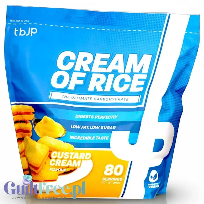 TBJP Cream of Rice, Custard Cream 2kg - kleik ryżowy bez cukru, regeneracyjny posiłek treningowy, Krem Budyniowy
