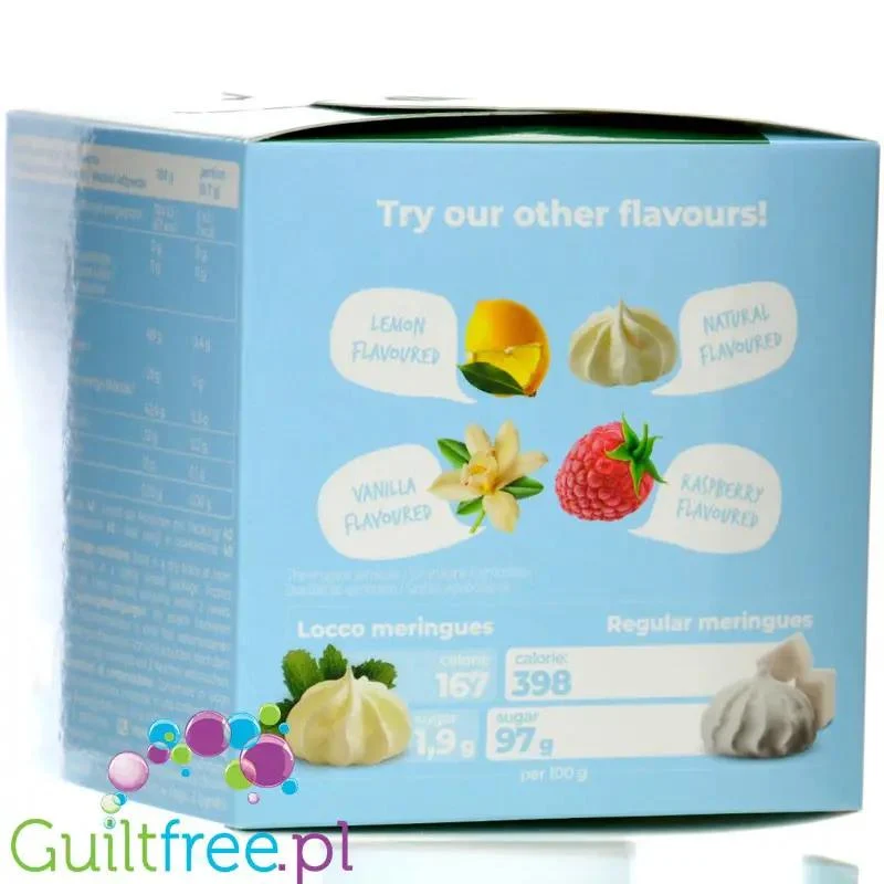 Locco Meringue Natural Creamy 1kcal - bezy bez cukru z erytrytolem i stewią, 1kcal w sztuce, smak kremowej śmietanki