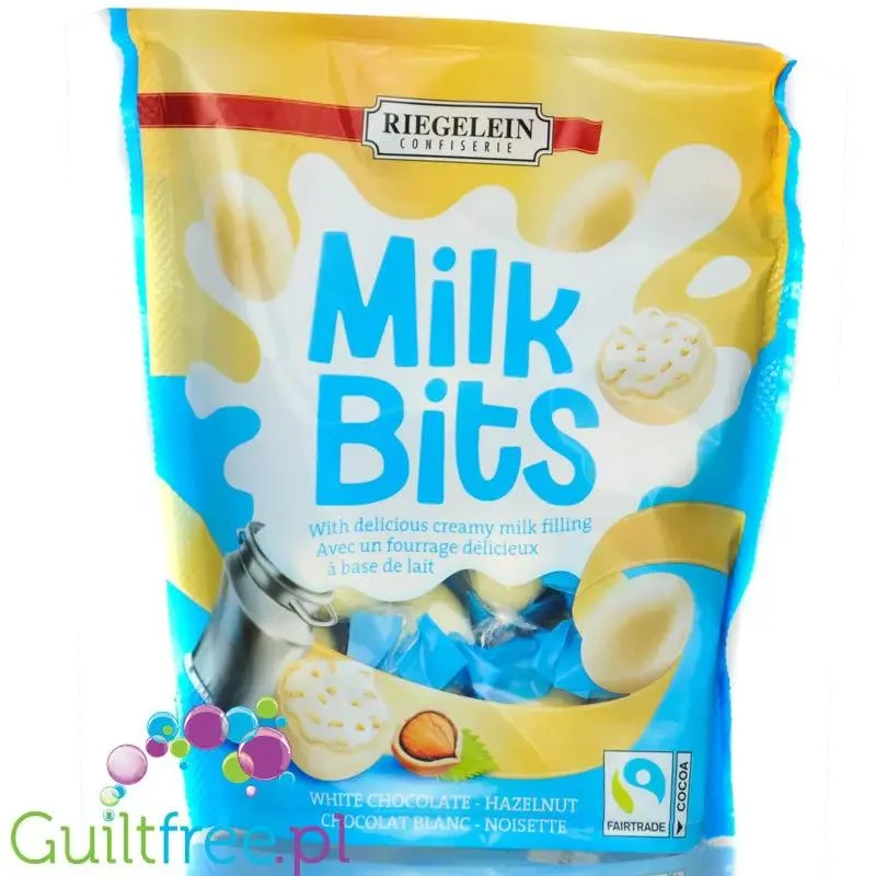 Riegelein Confiserie Milk Bits Weisse Schokolade (CHEAT MEAL) - kule z białej czekolady z nadzieniem orzechowym