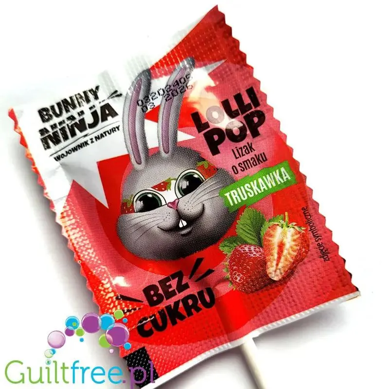 Bunny Ninja Lolli Pop, Truskawka 14kcal - bezcukrowy lizak o smaku truskawkowym z ksylitolem