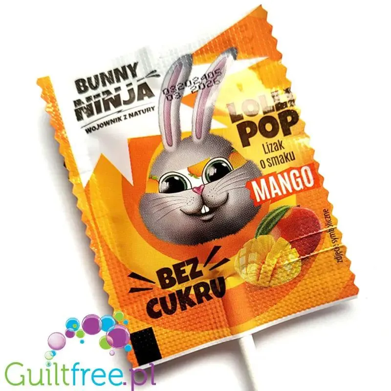 Bunny Ninja Lolli Pop, Mango 14kcal - bezcukrowy lizak z ksylitolem