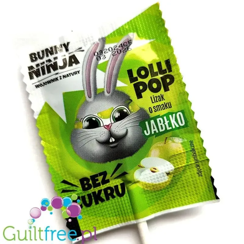 Bunny Ninja Lolli Pop, Zielone Jabłuszko 14kcal - bezcukrowy lizak o smaku jabłkowym z ksylitolem