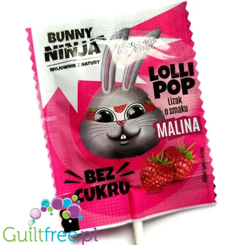 Bunny Ninja Lolli Pop, Malina 14kcal - bezcukrowy lizak o smaku malinowym z ksylitolem