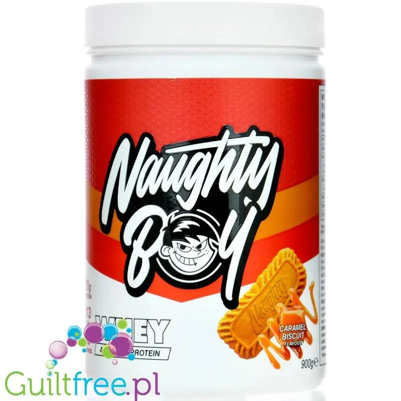 Naughty Boy Whey Protein Caramel Biscuit 900g - gęsta odżywka białkowa, Karmelizowany Herbatnik