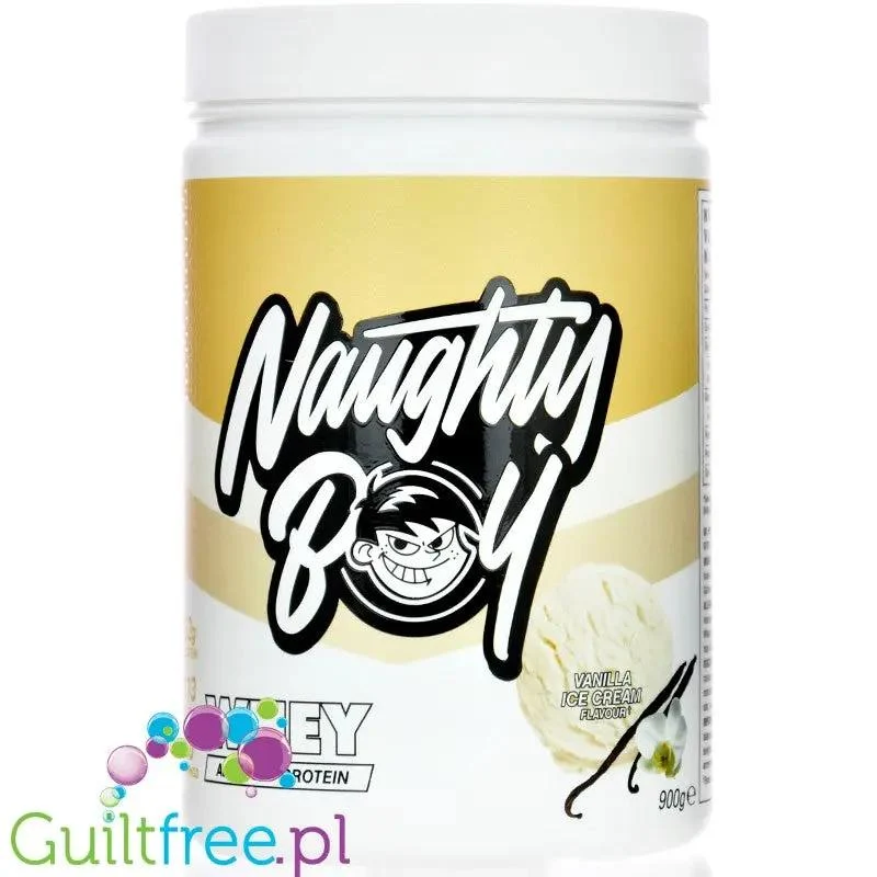 Naughty Boy Whey Protein Vanilla Ice Cream 900g - gęsta odżywka białkowa WPI, WPC & MPC, Lody Waniliowe
