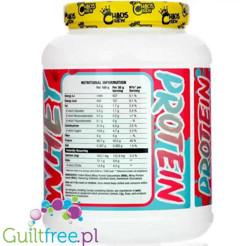 Chaos Crew Whey Protein Raspberry Ripple Ice Cream - odżywka białkowa WPC & WPI, smak Śmietankowych lodów malinowych