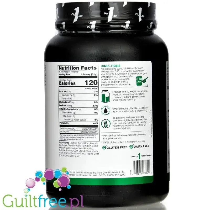 Rule1 R1 Plant Protein Vanilla - wegańska odżywka białkowa bez cukru, bez soi