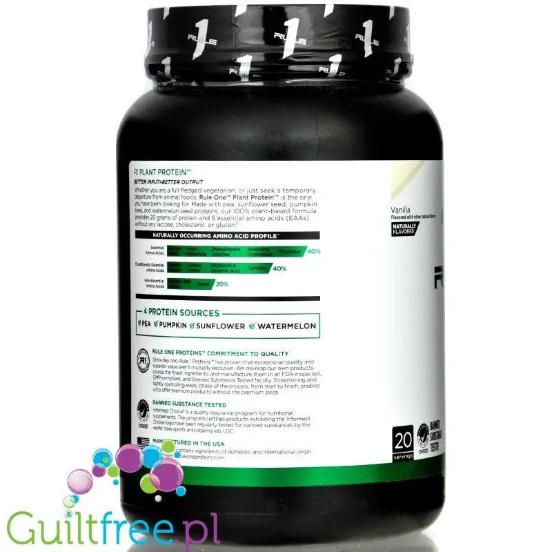 Rule1 R1 Plant Protein Vanilla - wegańska odżywka białkowa bez cukru, bez soi