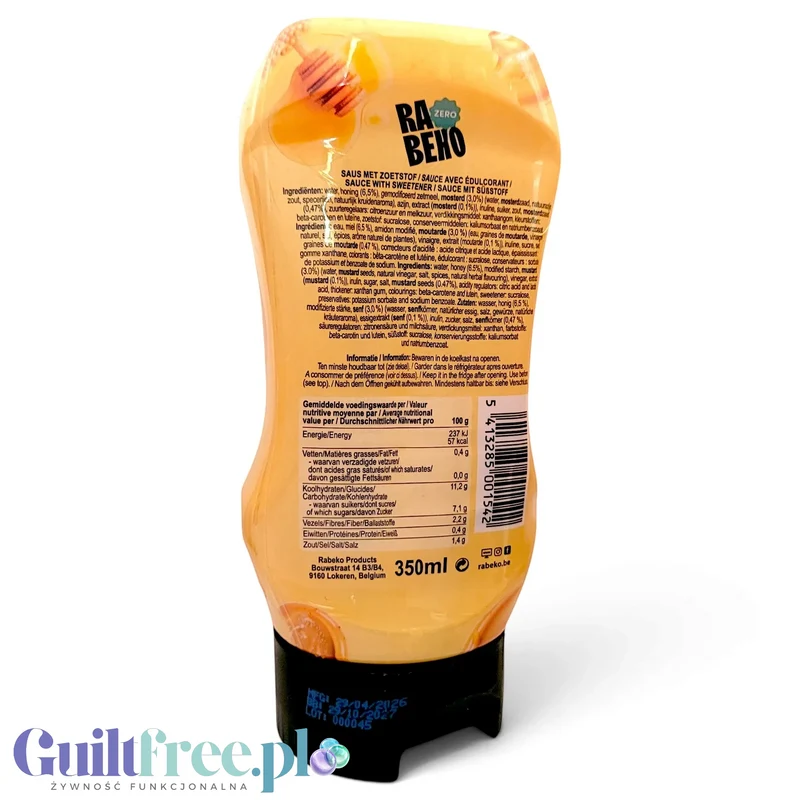 Rabeko Honey Mustard Dressing Zero 350ml - sos o smaku miodowo-musztardowym, bez dodatku cukru