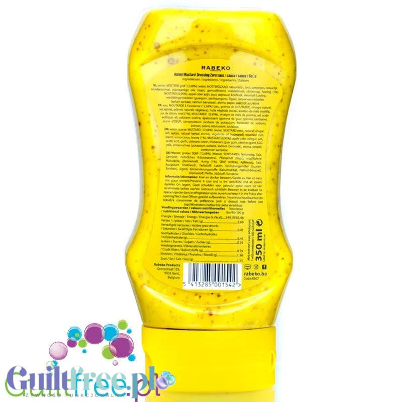 Rabeko Honey Mustard Dressing Zero 350ml - sos o smaku miodowo-musztardowym, bez dodatku cukru