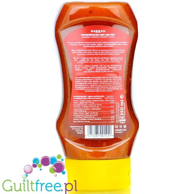 Rabeko Sweet Hot Chili Zero 350ml - słodko-pikantny sos bez cukru i bez tłuszczu