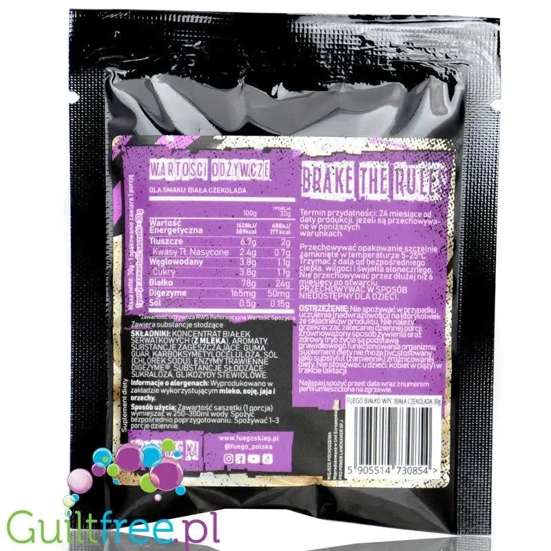 Fuego Whey Protein Cookie & Cream 30g - koncentrat białek serwatkowych o smaku ciastka z kremem