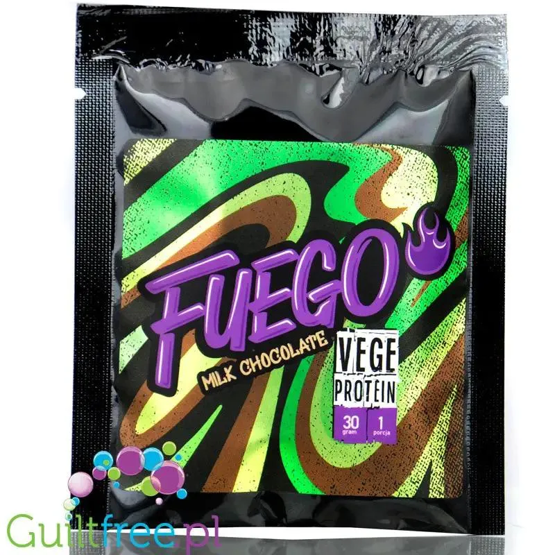Fuego Vege Protein Milk Chocolate 30g - wegańskie białko grochowe, drożdźowe i ryżowe o smaku mlecznej czekolady