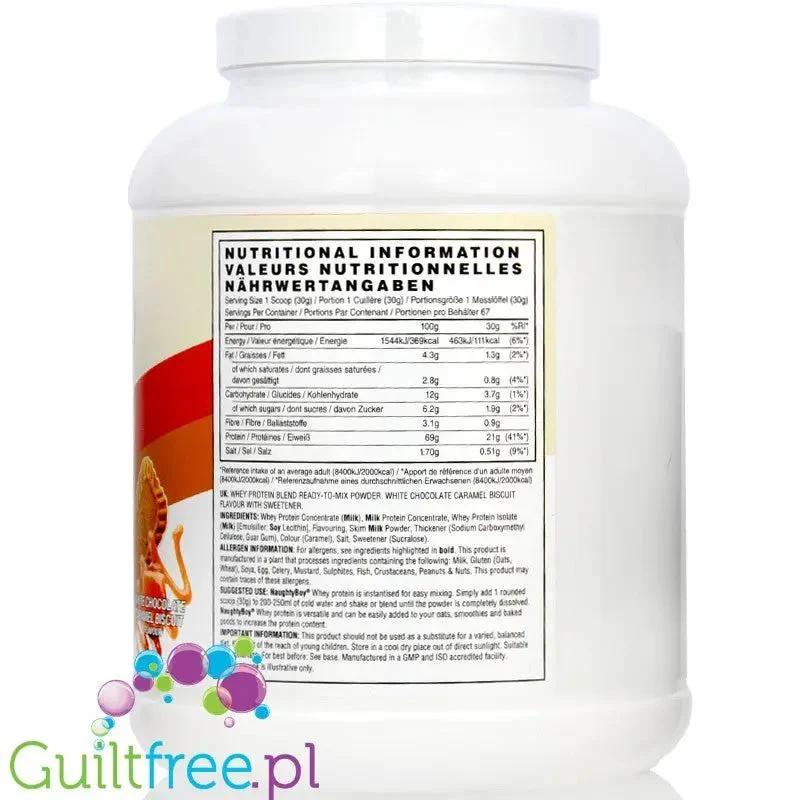 Naughty Boy Whey Advanced Protein White Choco Caramel Biscuit 2kg - gęsta odżywka białkowa, Biała Czekolada z Ciastkiem