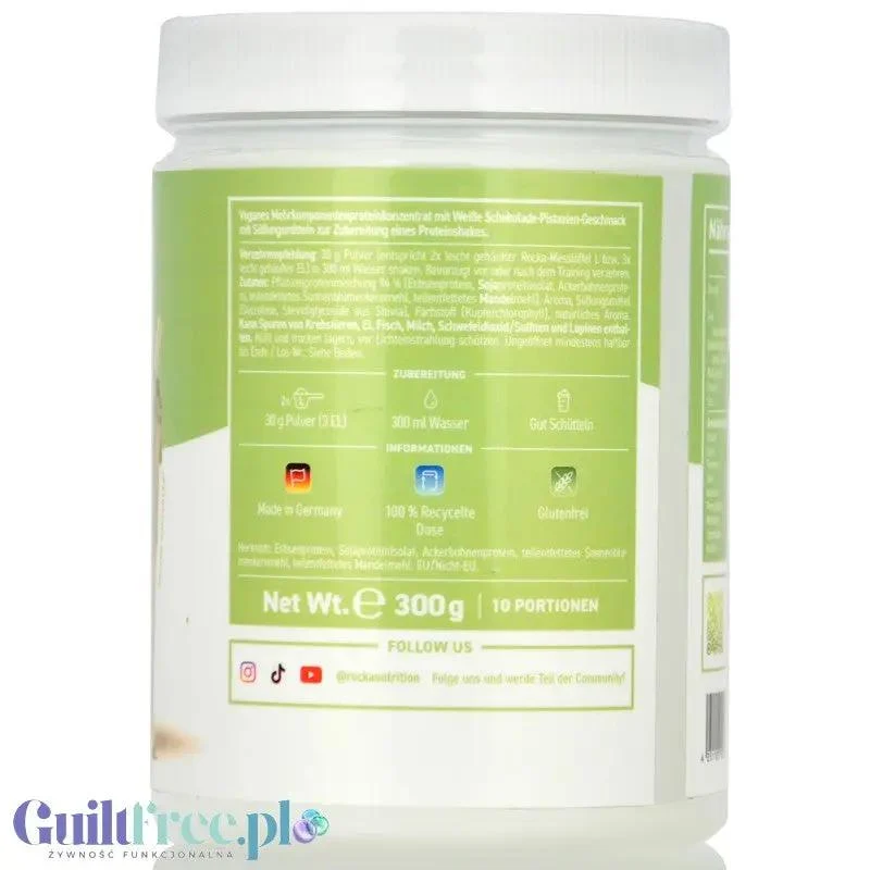 Rocka Nutrition Protein Shake White Choco Pistachio 300g - wegańska odżywka białkowa o smaku białej czekolady z pistacją