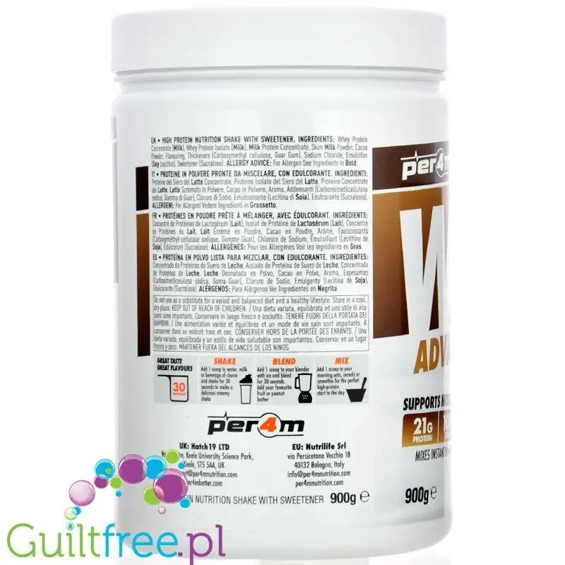 Per4m Whey Advanced Protein Chocolate Brownie Batter 900g - gęsta odżywka białkowa WPC, WPI & MPC, Czekoladowe Brownie
