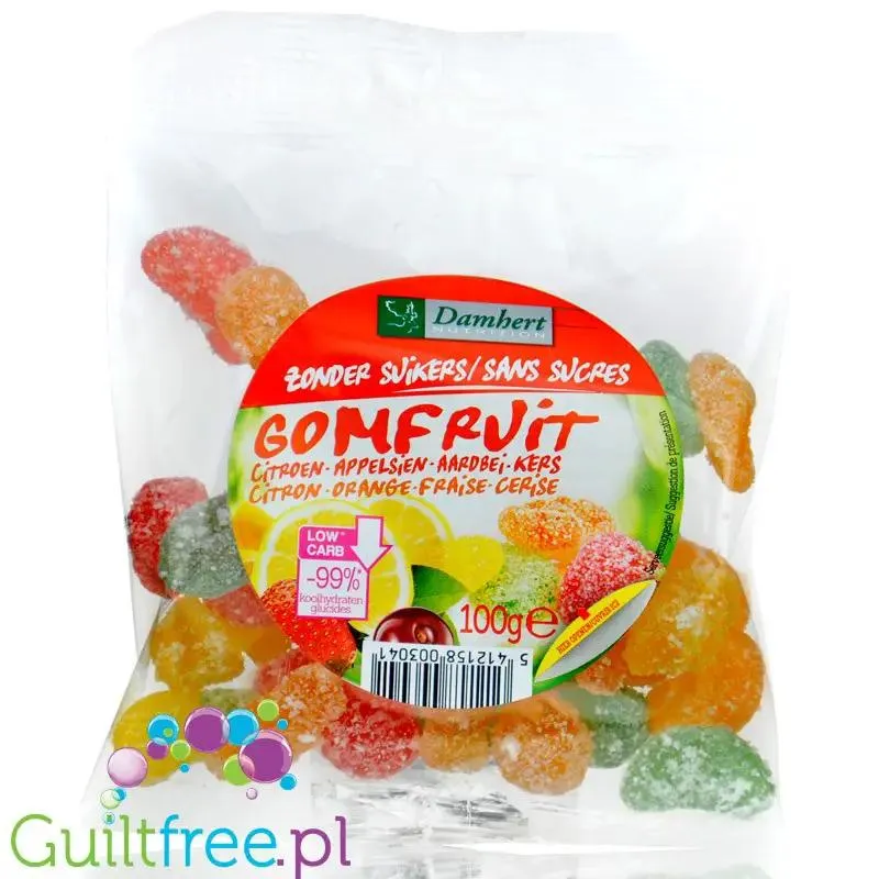 Damhert Gomfruit Fruit Gum - bezglutenowe żelki owocowe bez cukru (Cytryna, Pomarańcza, Truskawka & Wiśnia)