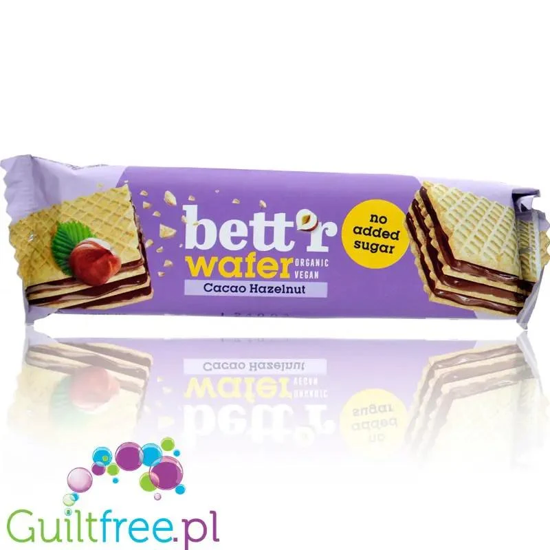 Bett'r Wafer Cacao Hazelnut - bio wafelek bez cukru z kremem kakaowo-orzechowym, słodzony erytrolem i ksylitolem
