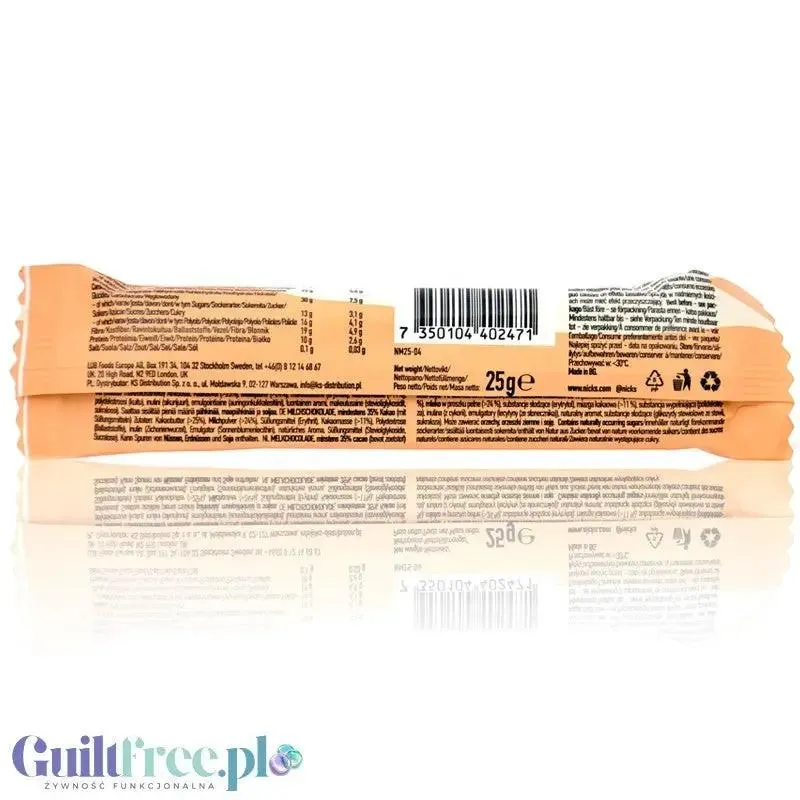 N!CK'S Nicks Milk Chocolate 112kcal - batonik z mlecznej czekolady bez cukru i maltitolu ze stewią i erytrolem