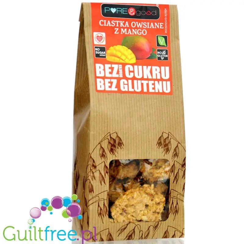 Pure & Good Ciastka Owsiane z Mango - bezglutenowe ciastka owsiane bez dodatku cukru, z erytrolem