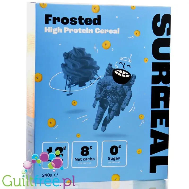 Surreal High Protein Cereals Frosted - proteinowe płatki śniadaniowe bez cukru ze stewią i erytrolem o smaku lukrowanym