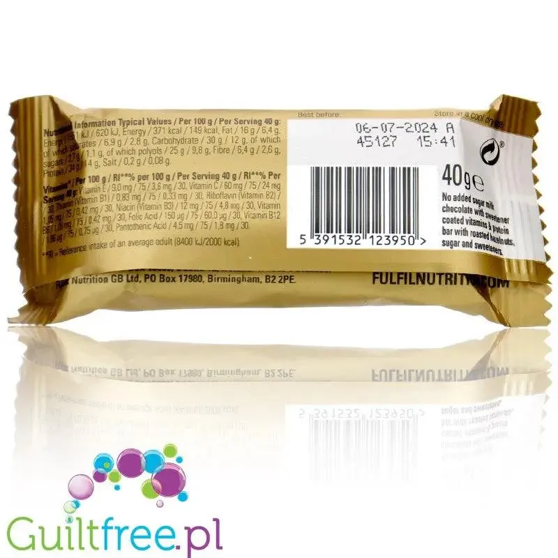 Fulfil Chocolate Hazelnut Whip 40g - baton białkowy z witaminami, Mleczna Czekolada & Pralinki